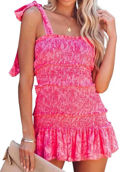 SHEIN Dresses & Skirts - SHEIN Pink Smocked Tie-Shoulder Mini Dress